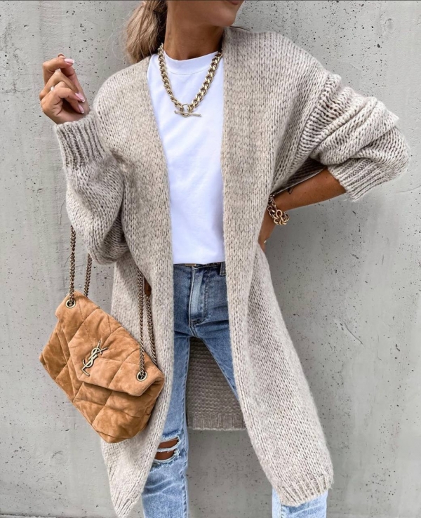 Cardigan lung de dama 00836 bej