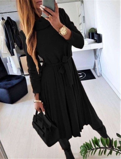 Rochie lunga de dama cu centura A3227 neagra