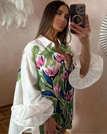 Дамска туника  памук с обемни ръкави 1065