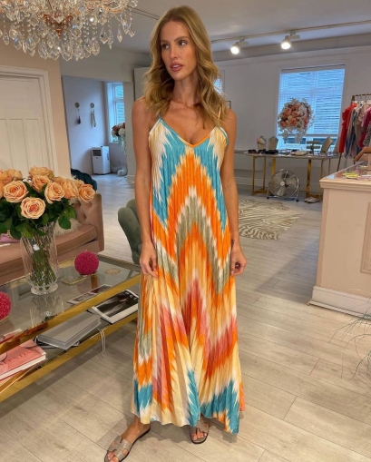 rochie dama plisata satin 2505 portocaliu