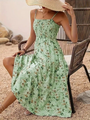 дамска рокля принт J76177 зелен