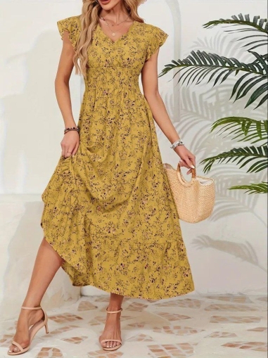 дамска рокля принт J55133 горчица