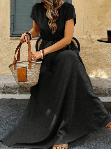 дамска рокля с колан J44040 черен