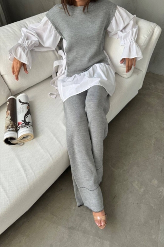 дамски компект с детайл риза M1503 сив