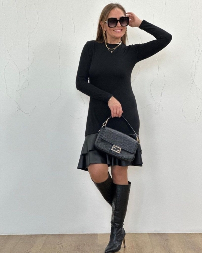 дамска рокля с еко кожа   J72175