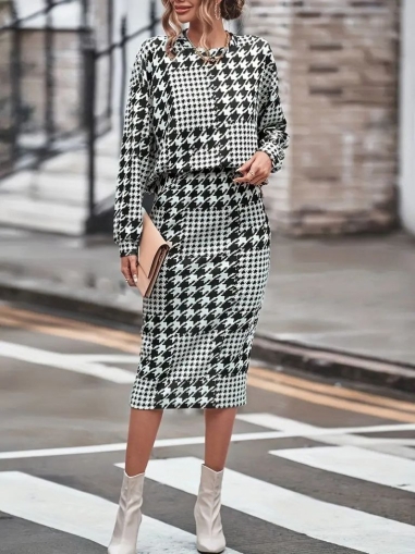 дамски комплект пола и блуза J61313 бял