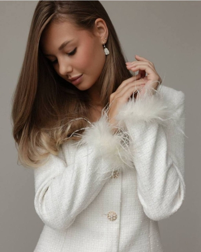 palton de cașmir pentru femei cu guler din piele N2314 bej