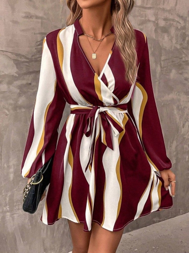 дамска рокля щампа  J97116 червен