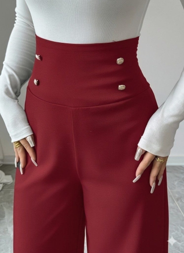 pantaloni de damă din piele ecologică cu talie înaltă J46132