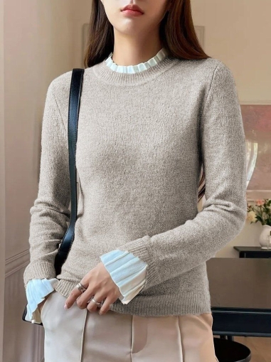 дамска блуза плетиво с акцент j63179 бежов