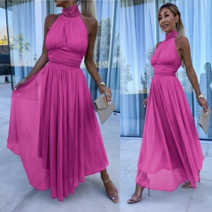 Rochie lunga de dama cu tul H4443ciclamen