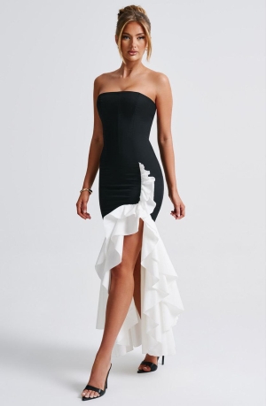 Rochie de dama eleganta cu fanta H4803 negru - alb