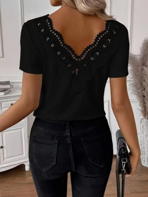 дамска блуза с дантела j89021 черна