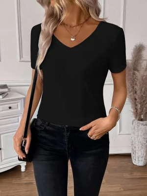 дамска блуза с дантела j89021 черна