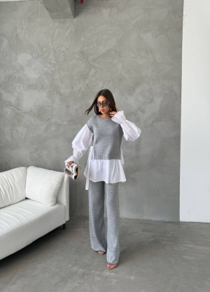 дамски компект с детайл риза M1503 сив