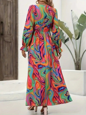 дамска рокля  с дълъг ръкав щампа J61658