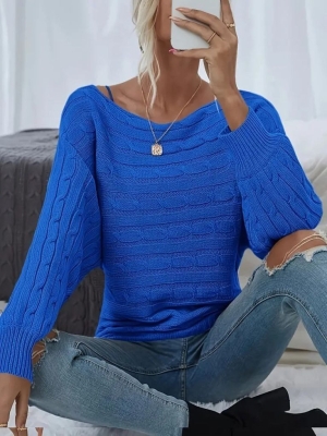 дамска блуза с  плетена шарка  j84007 син