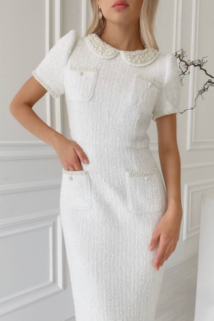 дамска рокля букле  N2784 бял