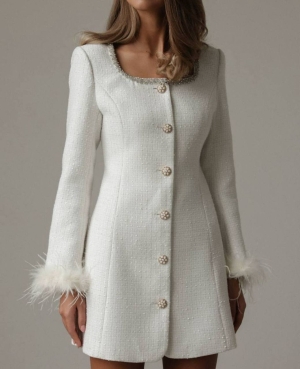 palton de cașmir pentru femei cu guler din piele N2314 bej