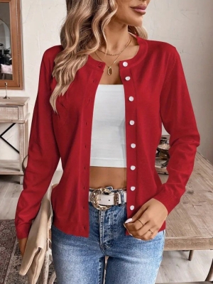 Cardigan de damă cu culori mixte și nasturi J63094 alb/roz