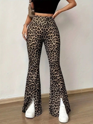 дамски панталон с висока талия и леопардов принт  J4633