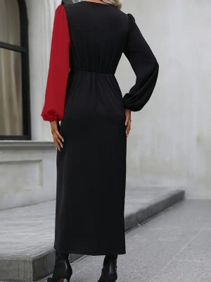 дамска рокля двуцветна кръстосана  J55211 червен