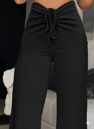 pantaloni de damă din piele ecologică cu talie înaltă J46132