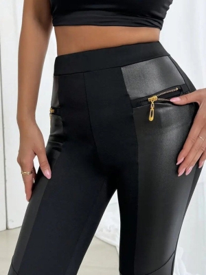 pantaloni de damă din piele ecologică cu talie înaltă J46132