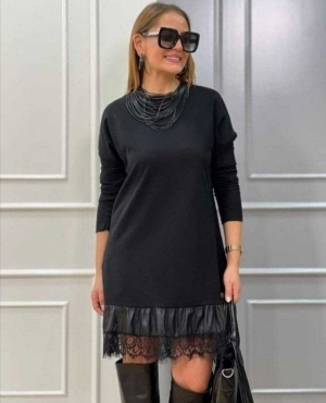 дамска рокля с кожа и дантела  J72366