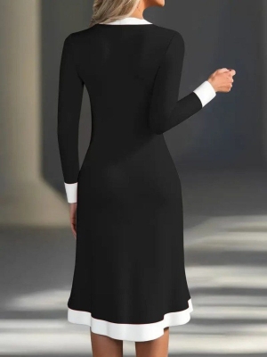 дамска рокля с V-образно делкоте и копчета  J61798 черен