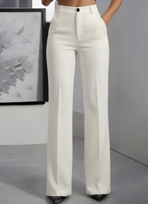 pantaloni de damă din piele ecologică cu talie înaltă J46132