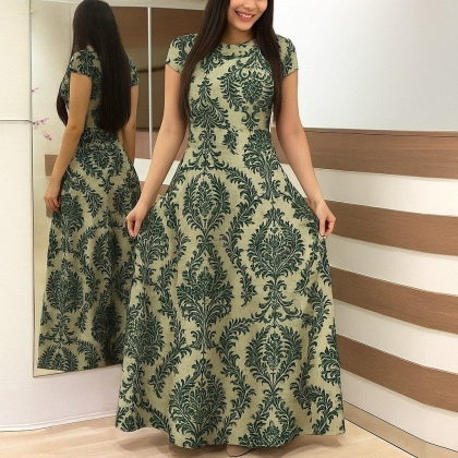 дамска рокля принт  J61398 зелен