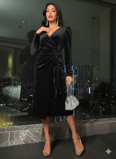 дамска рокля  кадифе  J72339 черно