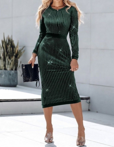 дамска рокля кадифе  J61769 зелен