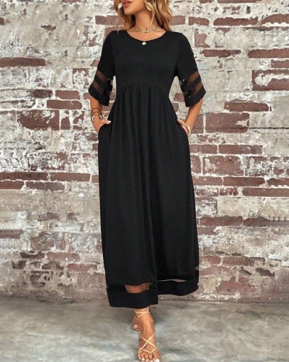 дамска рокля с детайли тюл  J61406