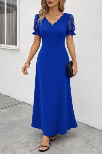 дамска рокля с ръкави тюл J62359 син