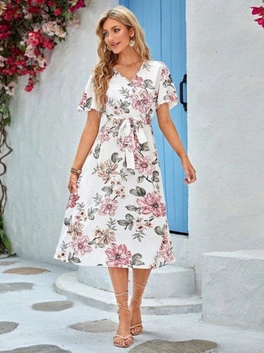 дамска рокля принт  J97127 бял