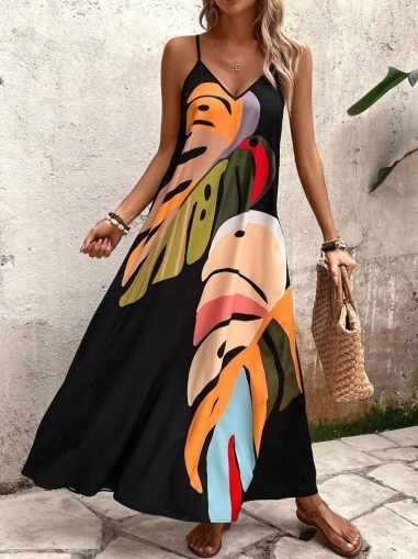 👗 Макси рокля с презрамки и V-образно деколте  J65039 