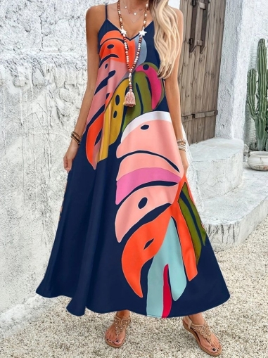👗 Макси рокля с презрамки и V-образно деколте  J65039  