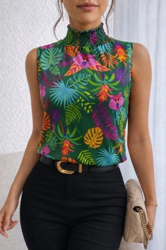 👗Блуза без ръкави с поло яка и шарка  J61400