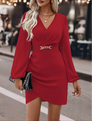 дамска рокля  асиметрична рокля  J61699 червен