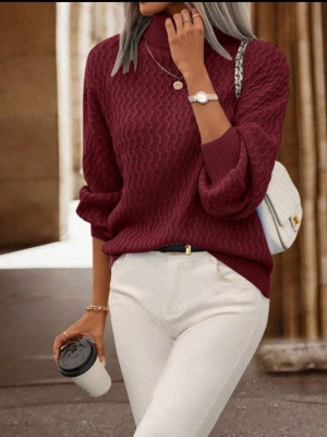 дамска блуза плетиво с поло яка j63181 бордо