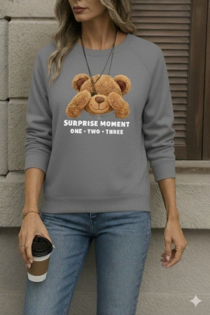 дамска блуза с мече j64037 сив