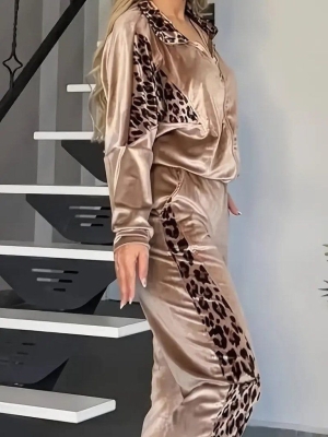 дамски компект кадифе с леопардов детайл J62032 бежов