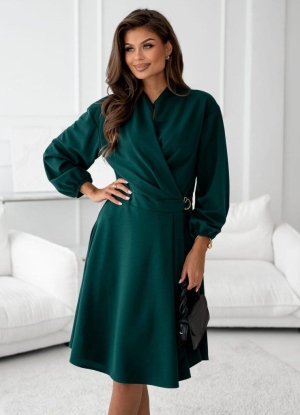 дамска рокля с  V деклоте и катарама отстрани  J51042 зелен