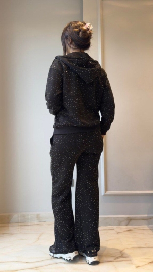 дамски компект с качулка и лъскави детайлиJ62056 черен