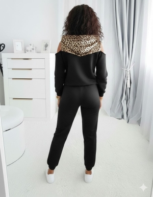 дамски компект с качулка и леопардов детайл J55245