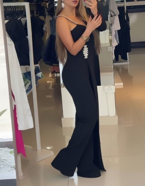 дамски гащеризон  с едно рамо и флорални детайли  J62030 черен