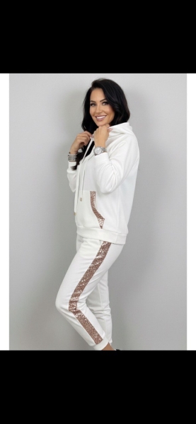 дамски компект с пайети и качулка J55265-бял