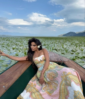 дамска рокля лен с шарки  AS7402